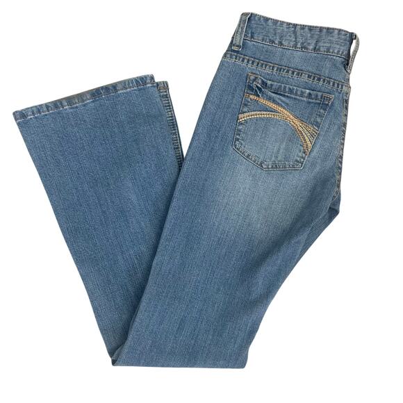 Rue 21 Y2K Denim Jeans 3/4 Medium Wash Bootcut Embroidered Design - Picture 1 of 12